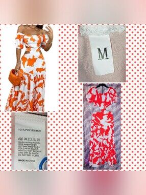 Orange/Wht Off-The-Shoulder Floral Cutout Summer Flowy Woven Maxi Dress Sz Med